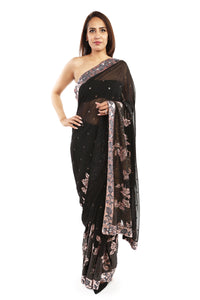 Stunning Black georgette saree /copper cequin work