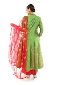 Green silk dori work Anarkali