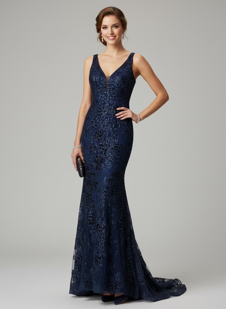 Navy mermaid style gown /hand work