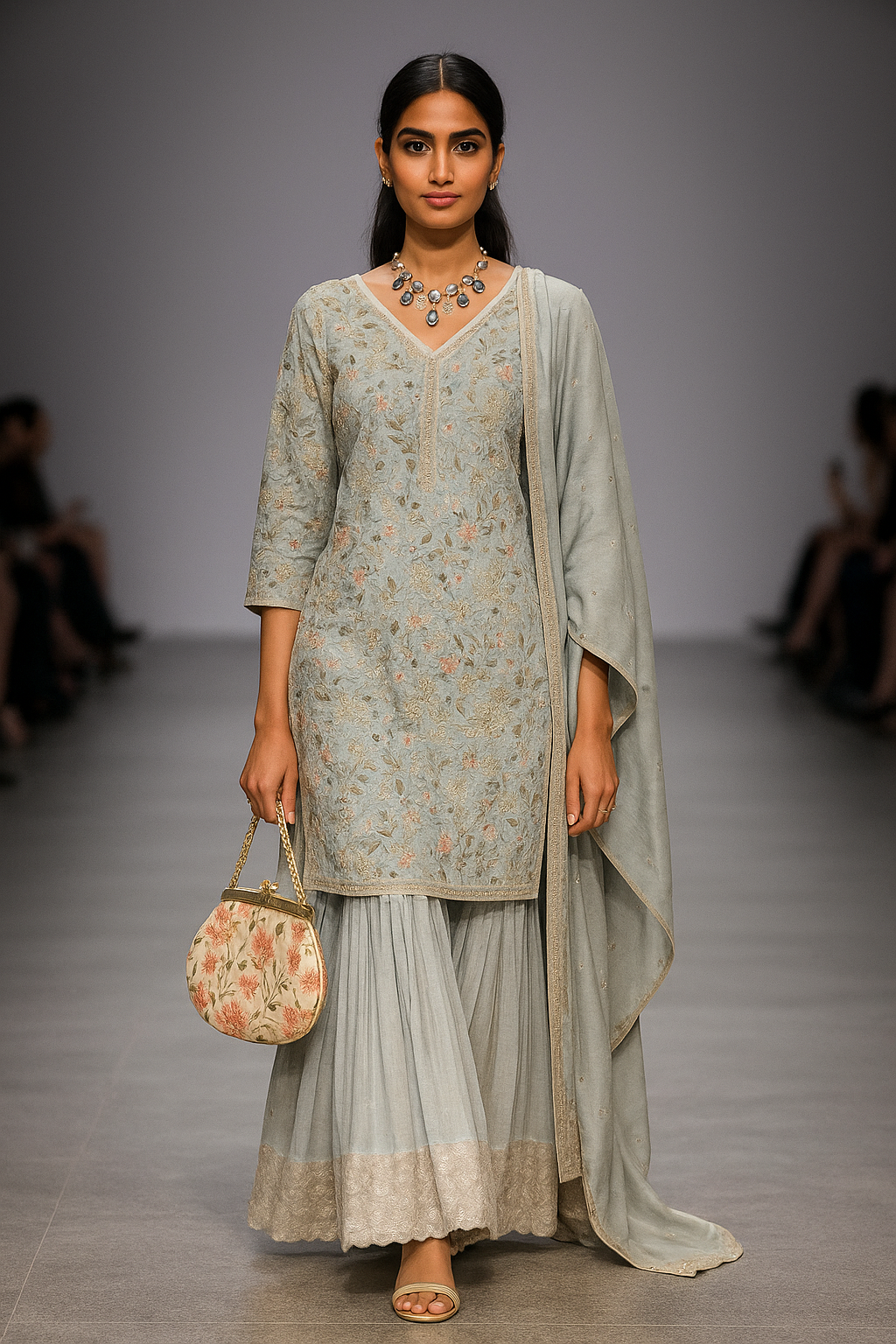 Light Grey Hand Embroidered Sharara