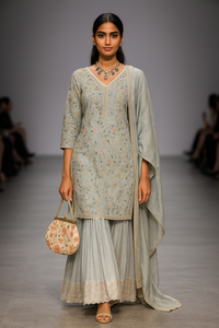 Light Grey Hand Embroidered Sharara