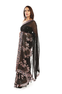 Stunning Black georgette saree /copper cequin work