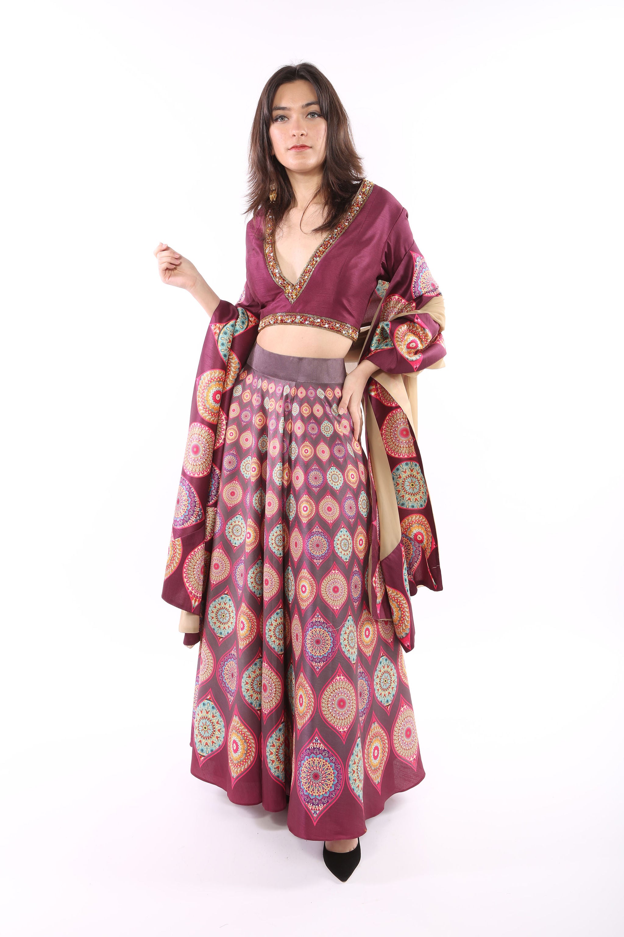 Printed silk lahenga