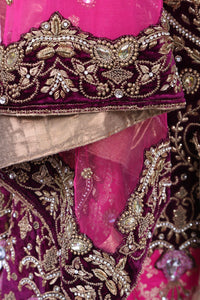 Magenta Pink Brocade Zardozi Bridal Lahenga/Stonework/Swaroski