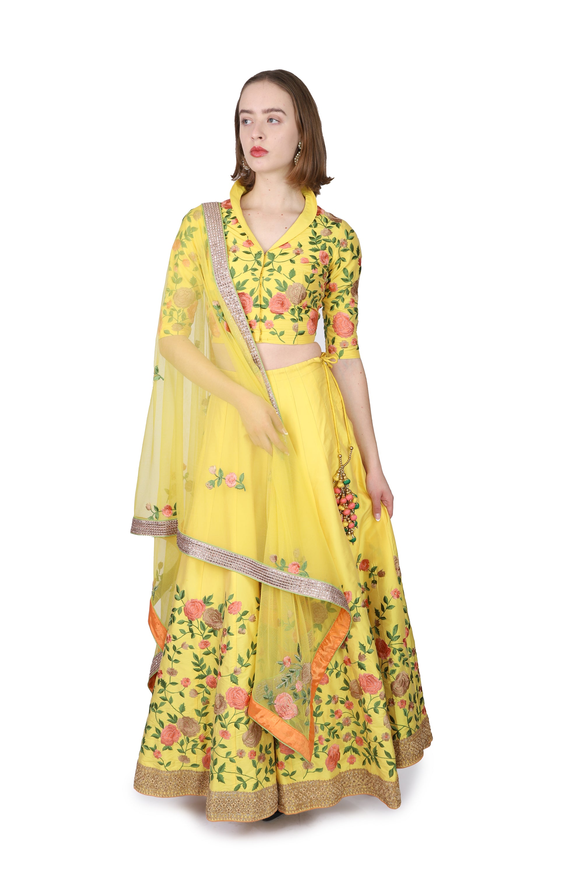 Bespoke/Custom:Yellow Floral Lahenga/Custom order only
