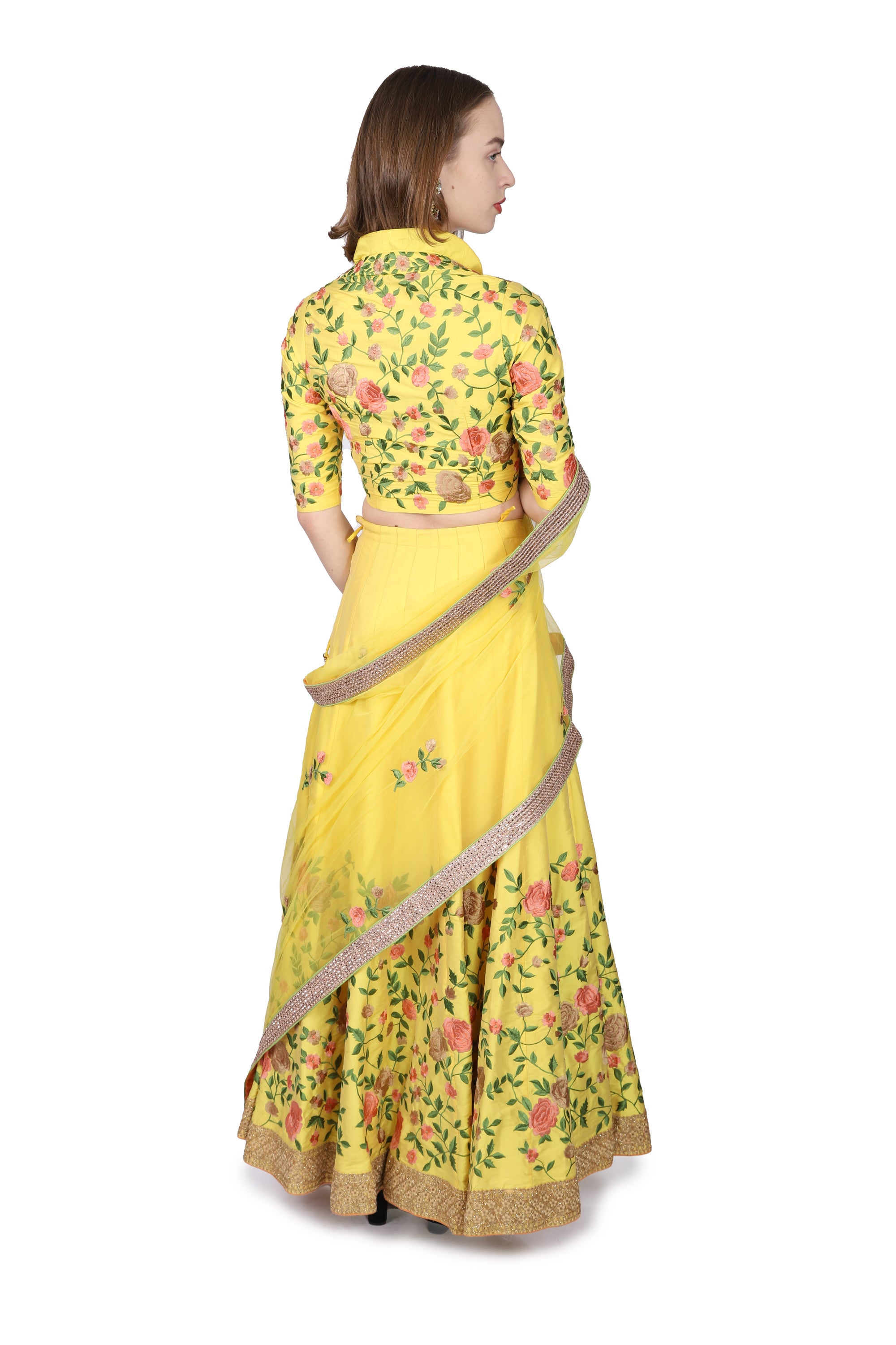 Bespoke/Custom:Yellow Floral Lahenga/Custom order only