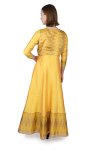Yellow Silk Anarkali/Waistcoat