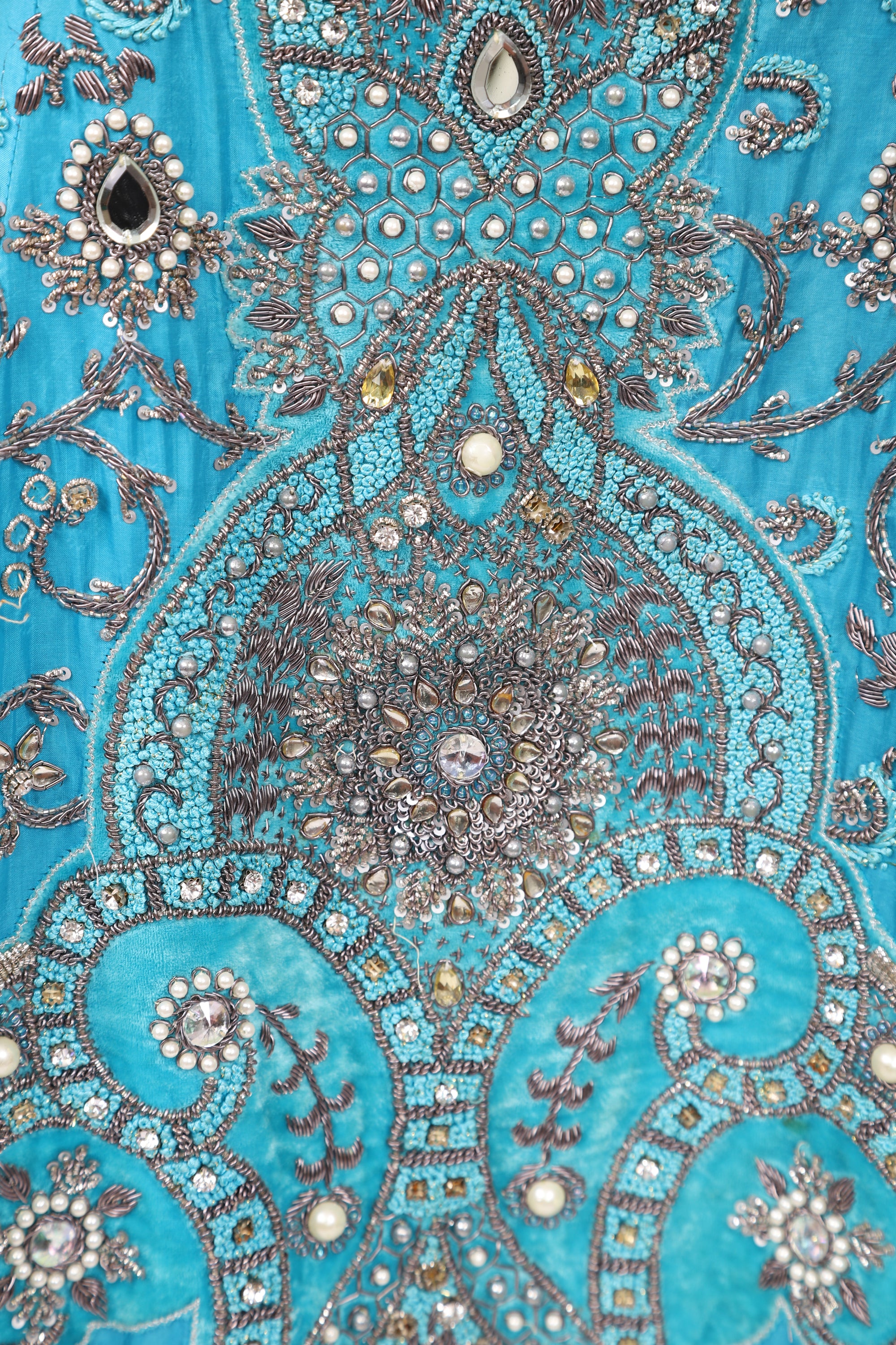 Turquoise /Silver Zardozi Silk Lahenga