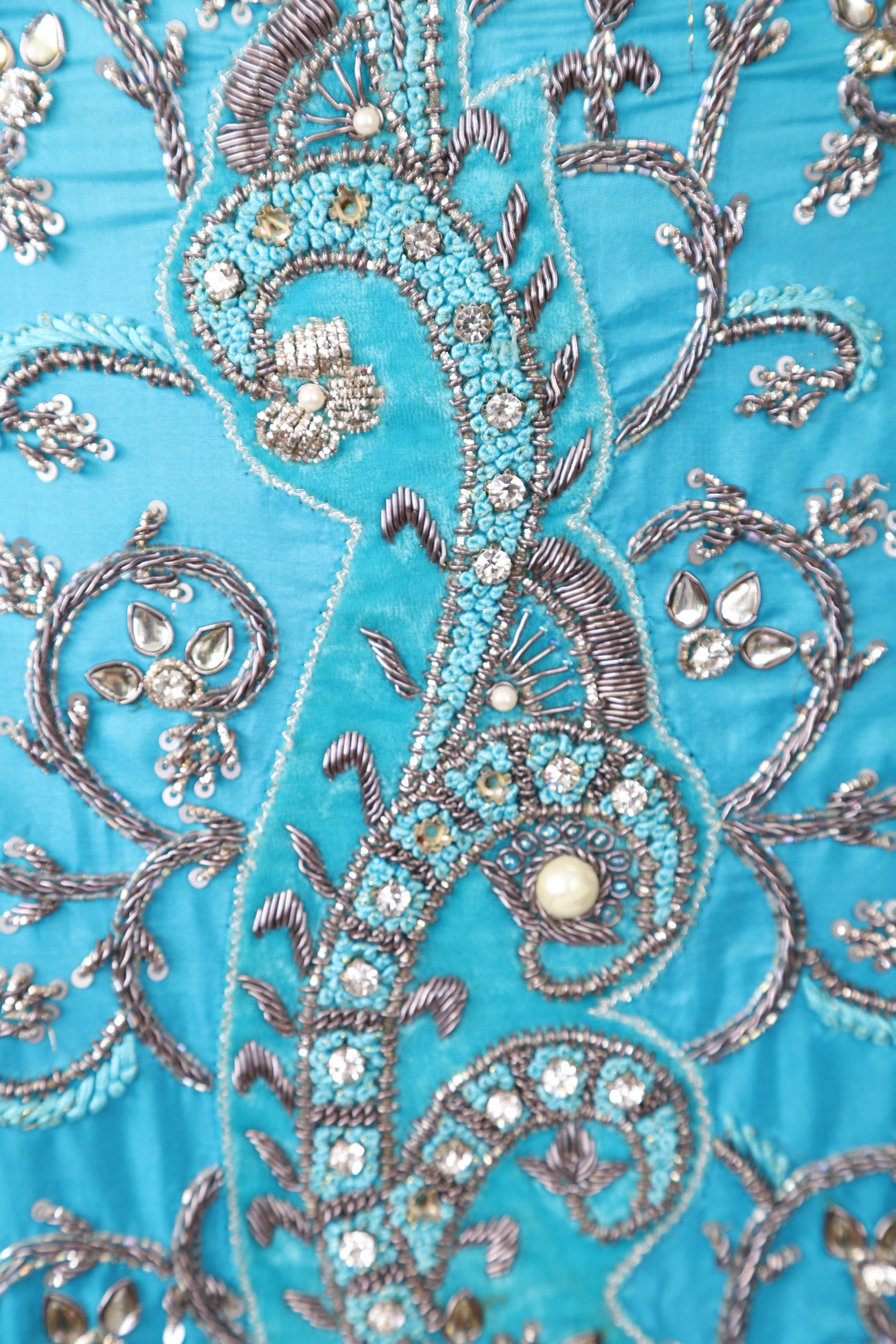 Turquoise /Silver Zardozi Silk Lahenga