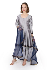 Grey Silk Short Anarkali