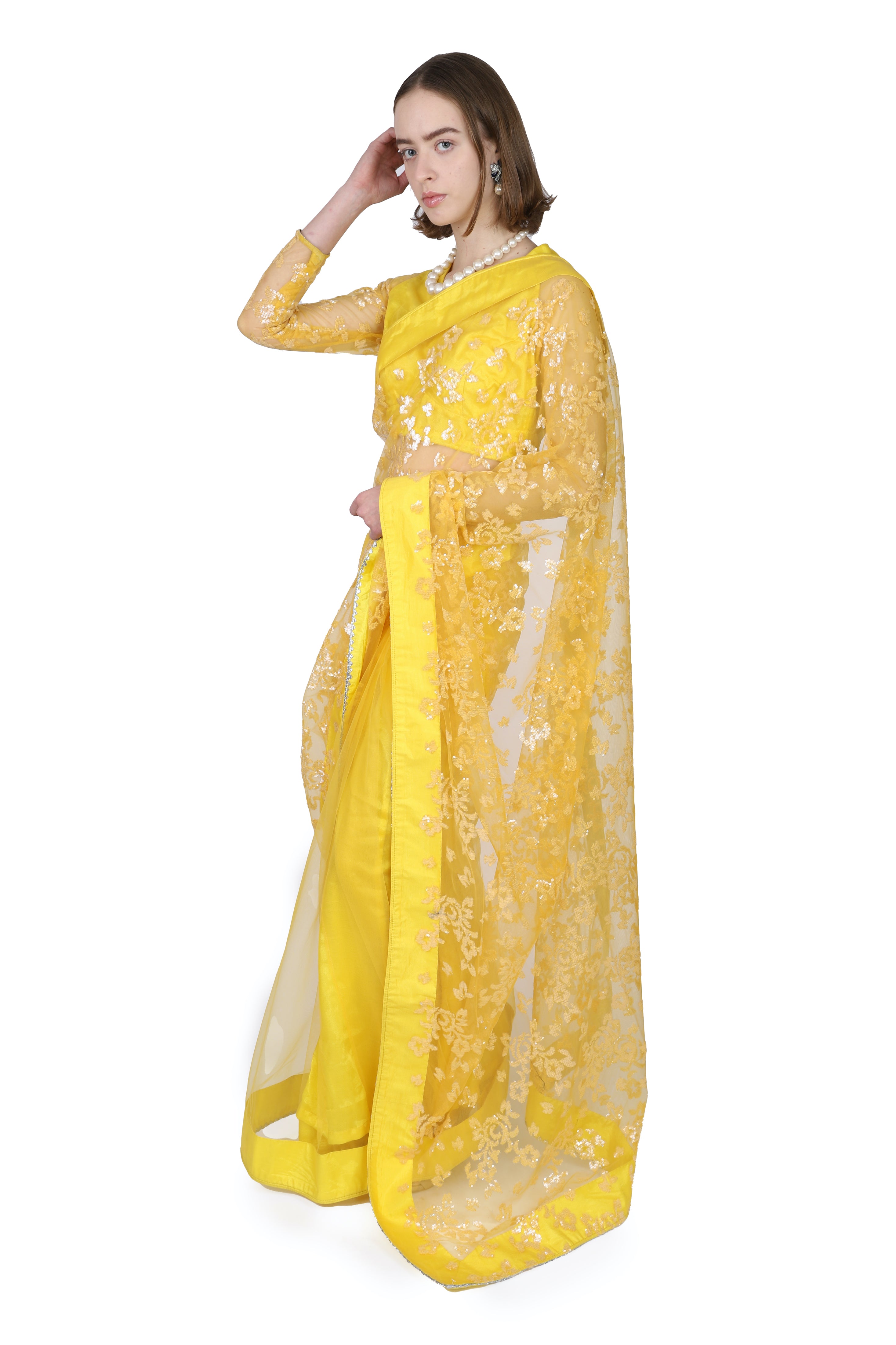Yellow net Saree