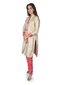 Cream and gold Achkan/Embroidered Pants