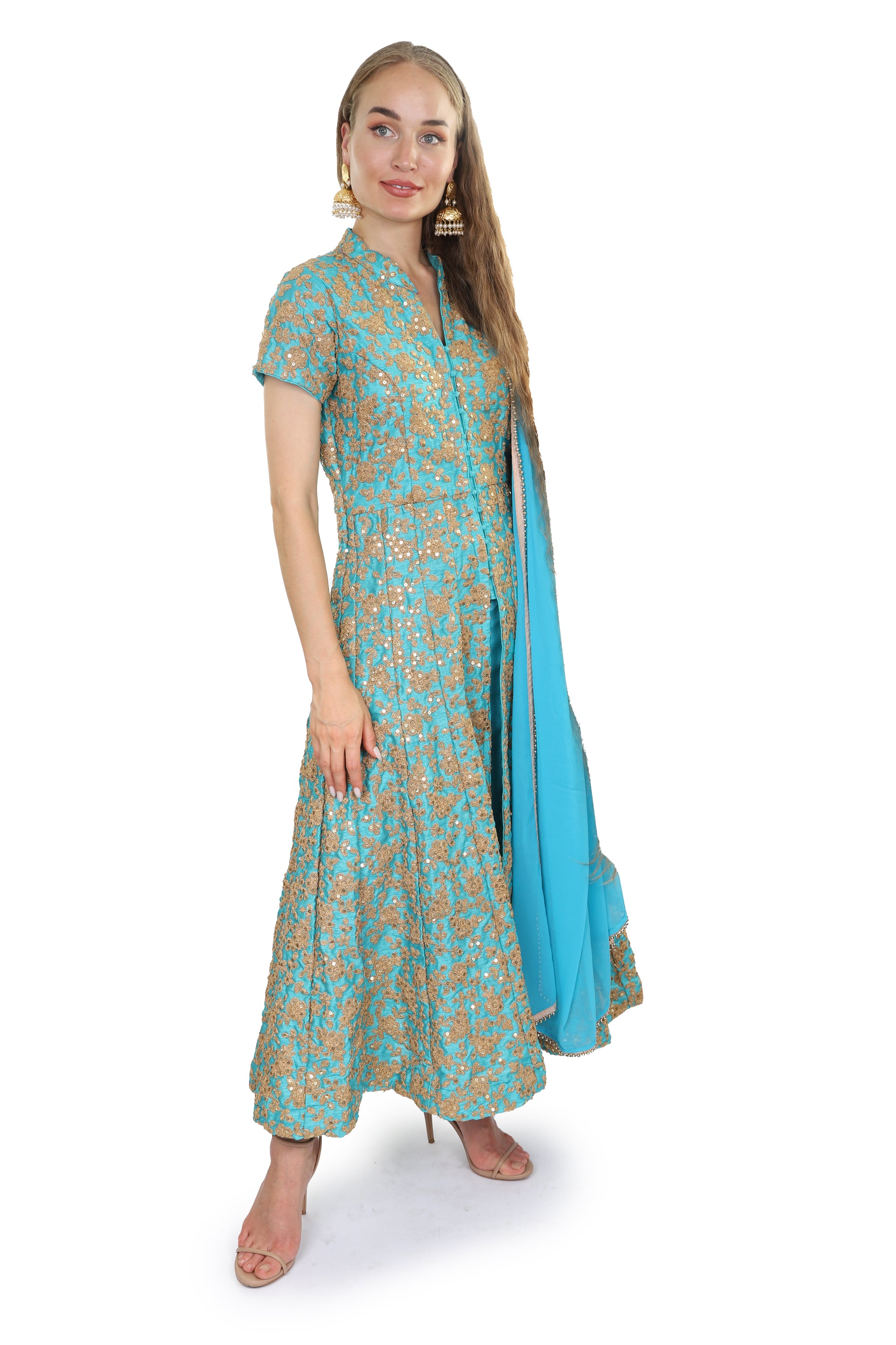 Turquoise Anarkali /fully embroidered